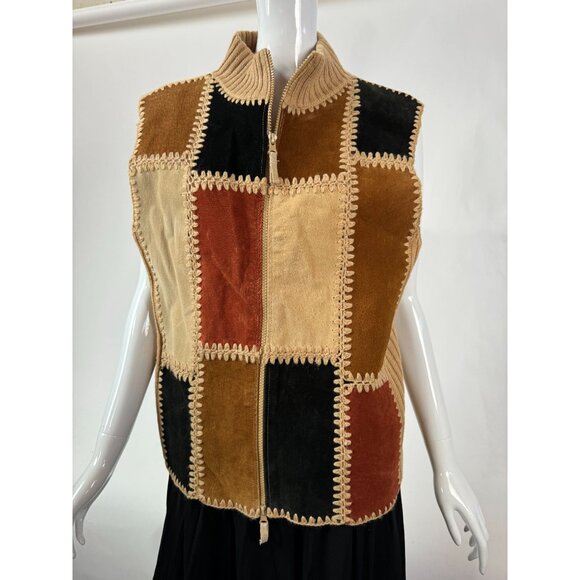 Vintage Designers Studio 90s Patchwork Sleeveless Vest With Zipper & Crochet Det - Picture 11 of 16